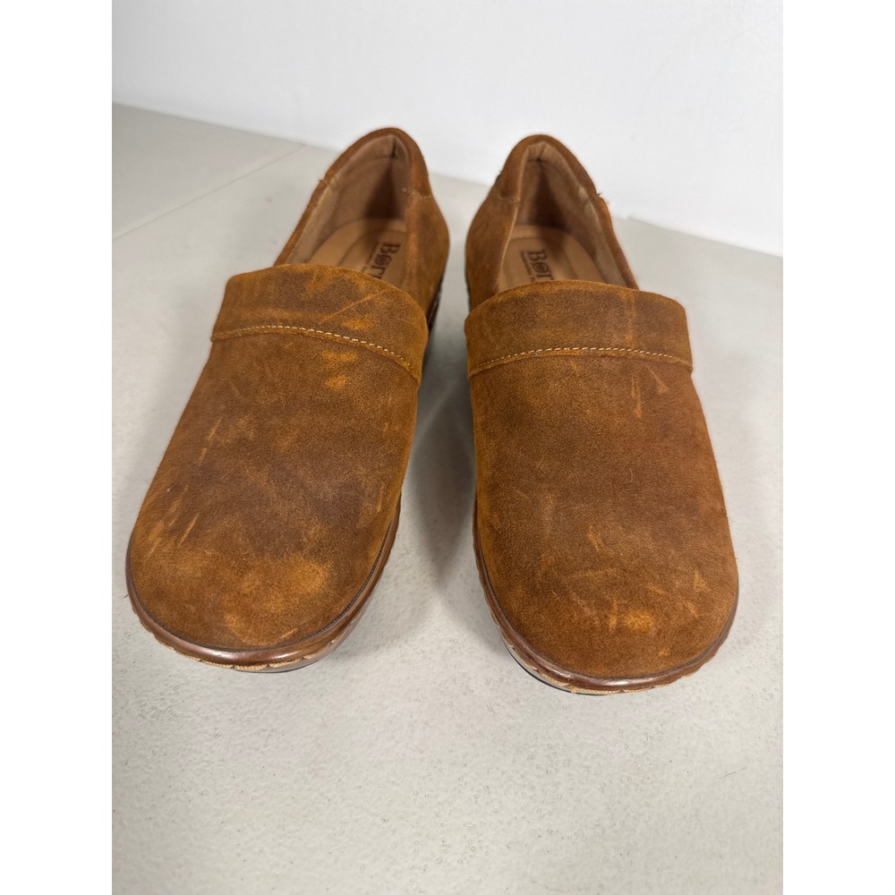 Born Women Brown Suede Studded Platform Clogs Slip On Comfort Shoes 8.5